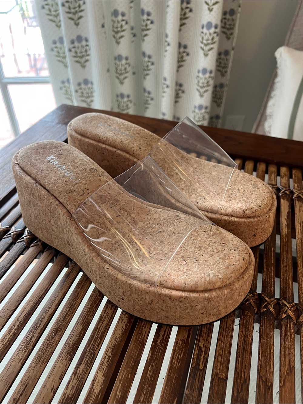 *New* Clear Strap Cork Wedge Sandals - Nude